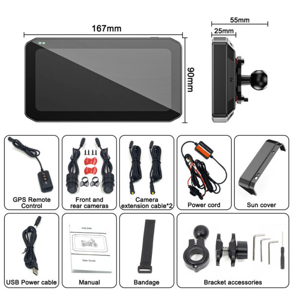 Motorcycle Dash Cam GPS Navigation 6.25" Screen Wireless CarPlay Recording Camera - Image 5