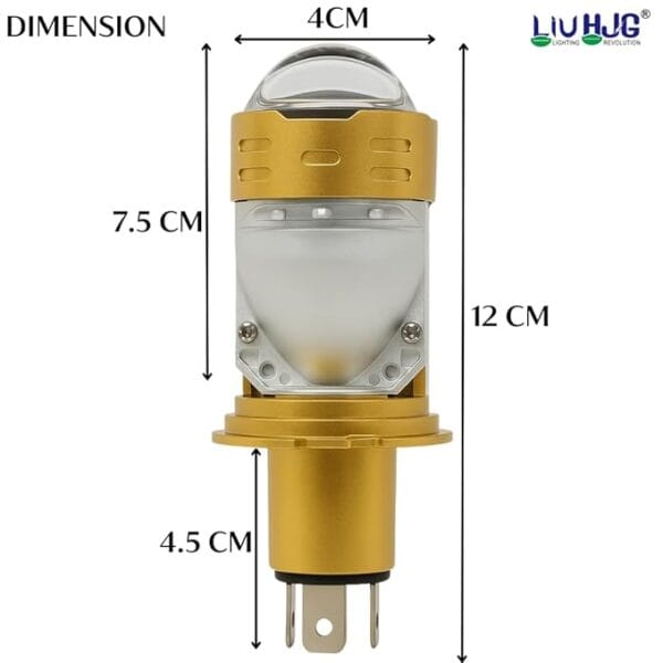 High-quality LED motorcycle indicator light with durable gold and silver finish, measuring 12cm high for enhanced visibility and safety during rides.