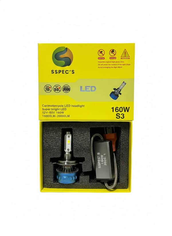 Bright automotive LED headlamp kit for motorcycles and cars, high brightness 160W, 16000LM to 20000LM, suitable for vehicle lighting upgrades.