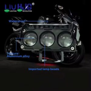 Luminous waterproof motorcycle LED headlight with imported lamp beads, aluminum alloy construction, ideal for bike lighting and riding safety.