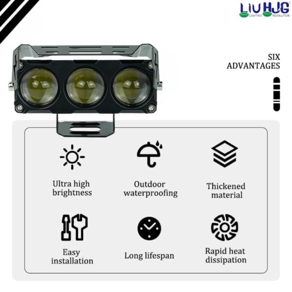 Bright LED work light with high durability and waterproof design, ideal for outdoor use, featuring thickened materials, easy installation, long lifespan, and rapid heat dissipation for optimized performance.