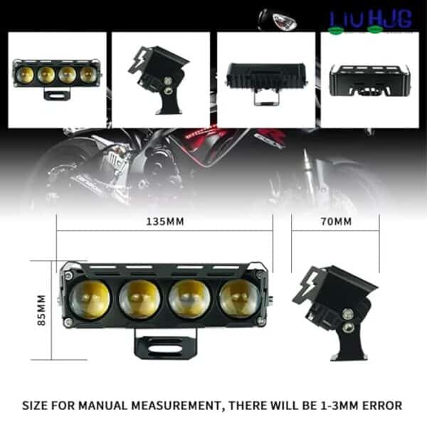 Usb bike light with multiple LED bulbs, adjustable mounting bracket, and waterproof design for motorcycle safety and visibility on roads.