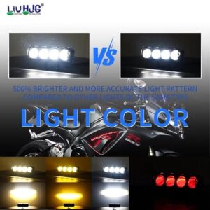 High-performance motorcycle LED headlights, bright white and red light options, enhanced visibility, motorcycle safety accessories, Ride India Ride lighting solutions, durable LED bike lights.