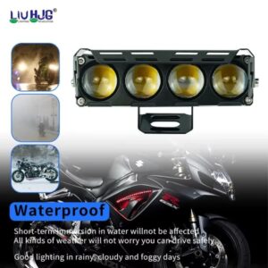 Waterproof motorcycle LED lighting system ideal for rain, fog, and cloudy days. Durable, waterproof, and safe for various weather conditions, perfect for motorcycle safety and visibility during night rides.