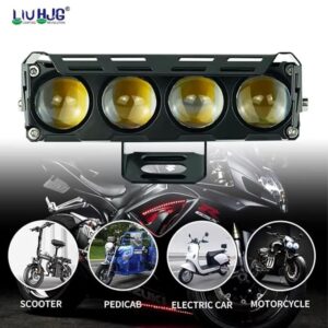 High-powered LED searchlight for motorcycle, scooter, electric bike, and e-rickshaw lighting, enhancing visibility and safety during rides, ideal for urban and off-road travel.