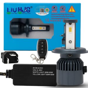 LIU HJG M3 Mini 60W LED Headlight Bulb Dual Color with Remote White+Yellow (Pack of 1)