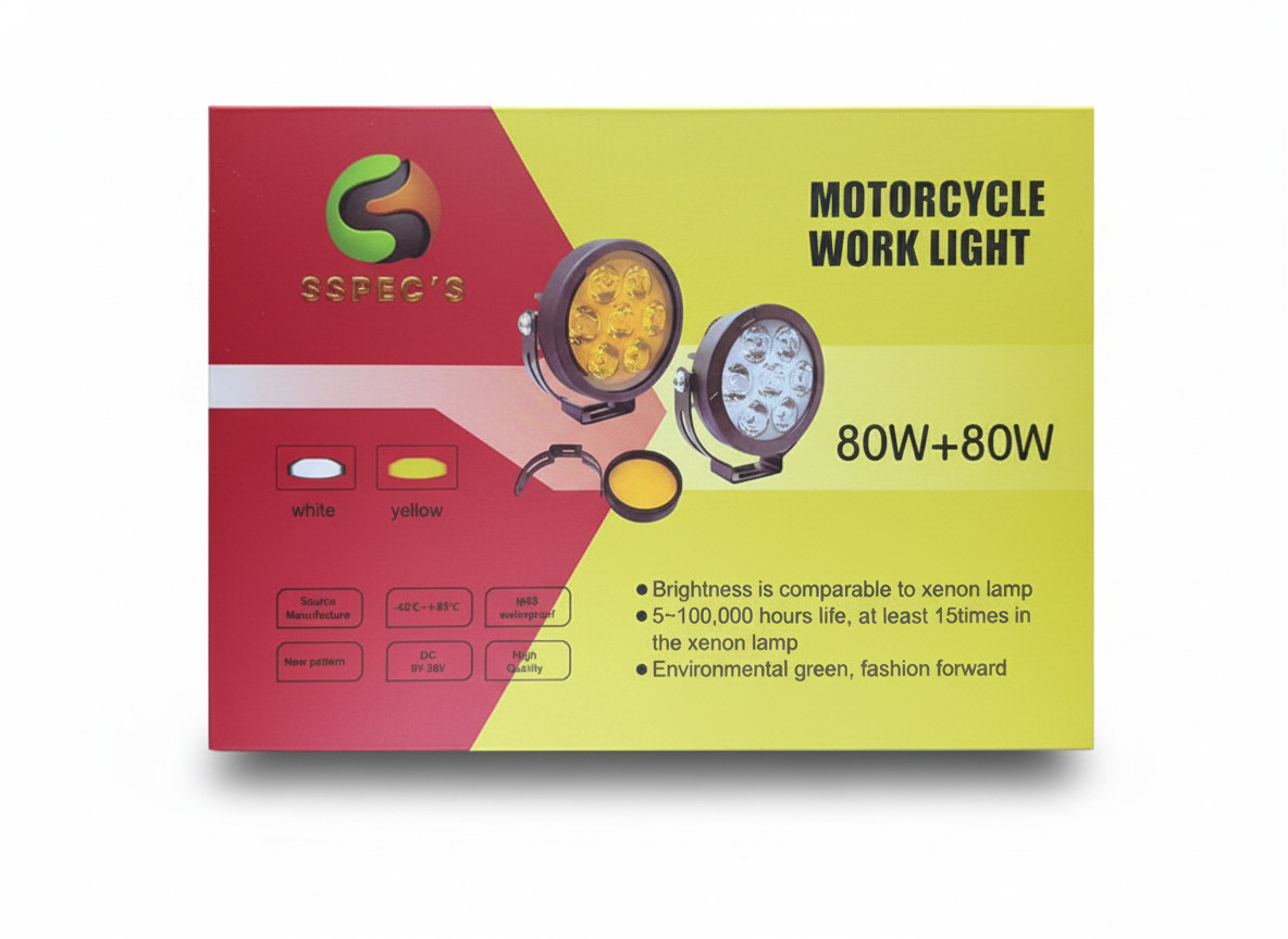 SSPECS Motorcycle Work Light Round 7-LED White+Yellow+Green (Pack of 2) (With Wiring Harness) - Image 2