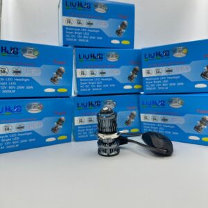 High-intensity motorcycle LED headlight with 12V-80V DC range, 20W-30W power, 2000LM-3000LM brightness, 70/50% energy efficiency, 12-month warranty, perfect for improved visibility on the road.