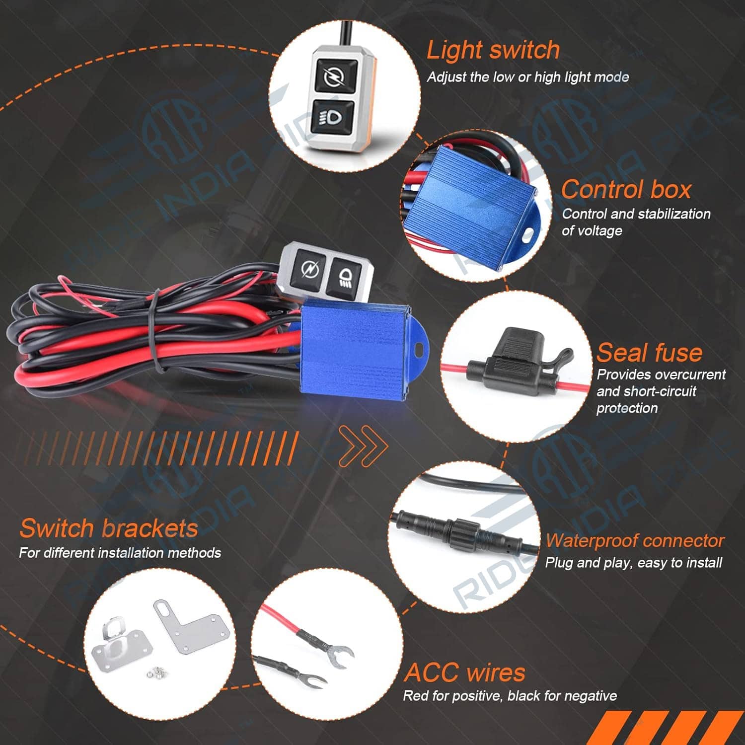 wireless remote fog light wiring harness for motorcycle keyfob control